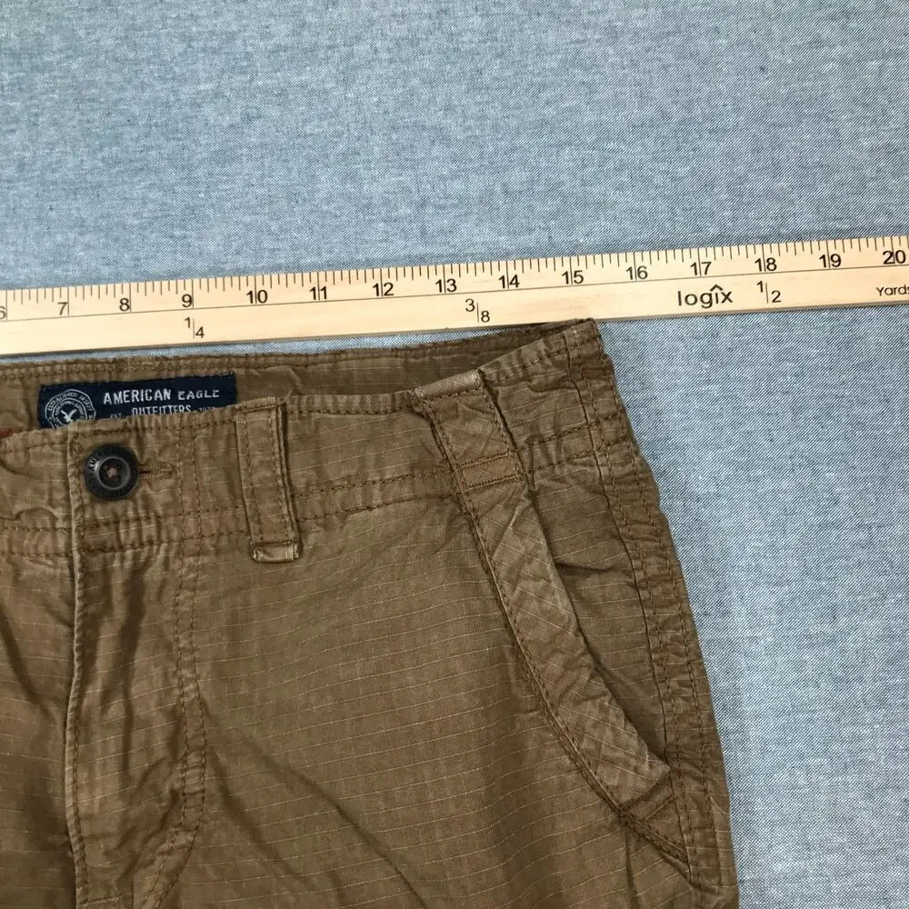 American Eagle Men 29 Classic Cargo Short Khaki Cotton Twill Flap Pocket Y2K BU2